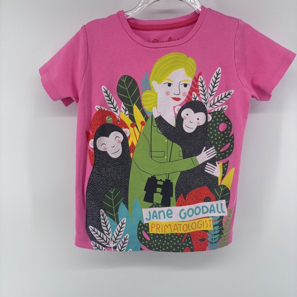 Piccolina Jane Goodall Primatologist Graphic Pink Kids T-Shirt - Picture 1 of 4